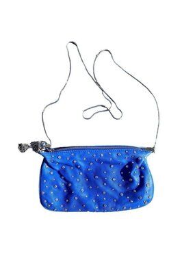 Franchi Royal Blue Rhinestone Studded Silver Serpentine Strap Crossbody Purse